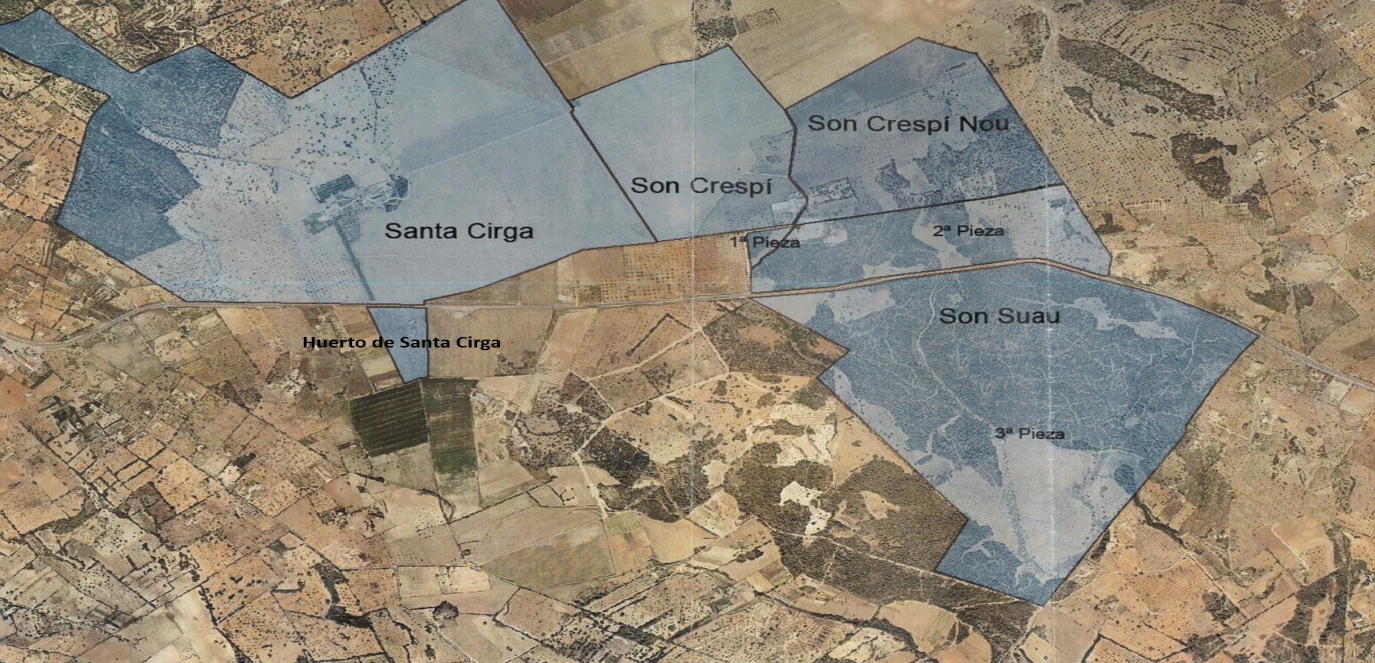 Son Cresp&iacute; — plano a&eacute;reo de las fincas
